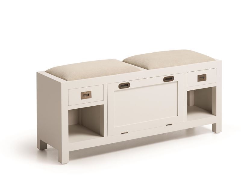 Banco de madera con zapatero y asientos tapizados 125 x 35 x 50 - Imagen 1