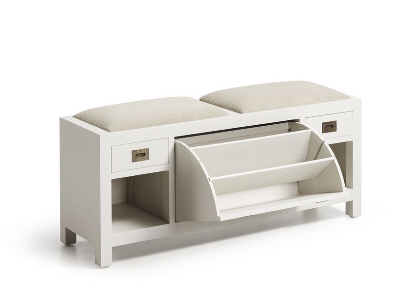 Banco de madera con zapatero y asientos tapizados 125 x 35 x 50 - Imagen 2