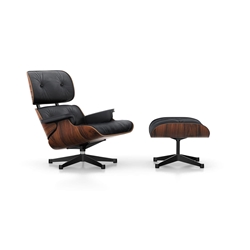 Butaca "New York" con otomán tapizado en ecopiel base de aluminio negro mate - Imagen 1