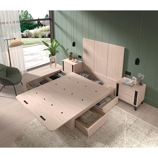 Canapé con cajones CURVA BOX 150 x 190 / Tapa deslizante / 4 cajones con arcón en cabecero y esquinas redondeadas. - Imagen 1