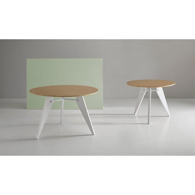 Mesa RENNA fija con tapa de madera de roble y patas de madera blanca - Medidas 120 x 120 x 72,5 cm - Imagen 1