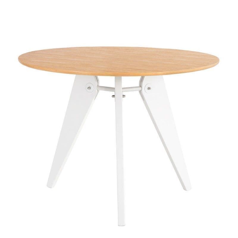 Mesa RENNA fija con tapa de madera de roble y patas de madera blanca - Medidas 120 x 120 x 72,5 cm - Imagen 2