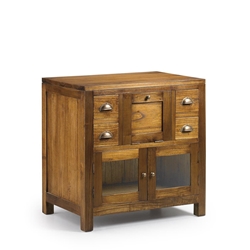Mueble baño 4 cajones + 2 puertas cristal + 1 puerta abatible. Madera mindi y accesorios bronce. 75 x 50 x 75 - Imagen 1