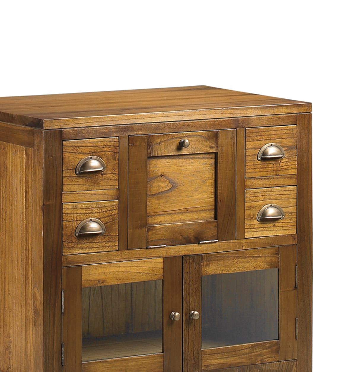 Mueble baño 4 cajones + 2 puertas cristal + 1 puerta abatible. Madera mindi y accesorios bronce. 75 x 50 x 75 - Imagen 2