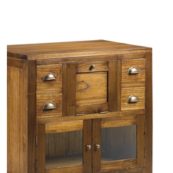 Mueble baño 4 cajones + 2 puertas cristal + 1 puerta abatible. Madera mindi y accesorios bronce. 75 x 50 x 75 - Imagen 2