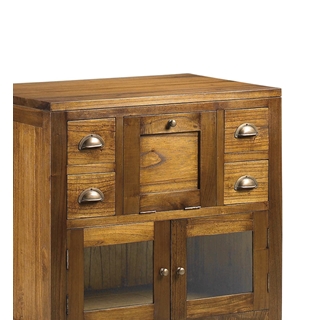 Mueble baño 4 cajones + 2 puertas cristal + 1 puerta abatible madera mindi y accesorios bronce. - Imagen 2