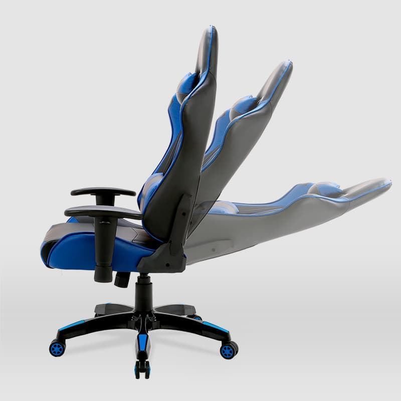 Silla gaming Regina AZUL / NEGRO con pata estrella 5 ruedas, apoyabrazos,  abatible y cojines lumbares - Imagen 4