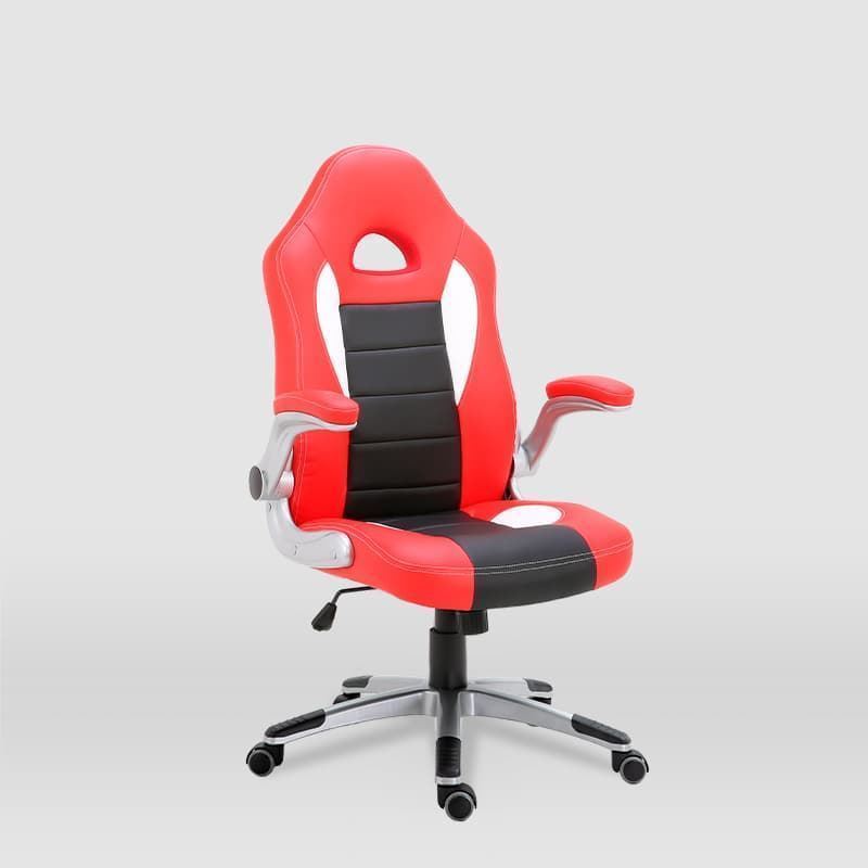 Silla gaming Victoria ROJO / NEGRO con pata estrella 5 ruedas, apoyabrazos abatible y reposacabezas - Imagen 2