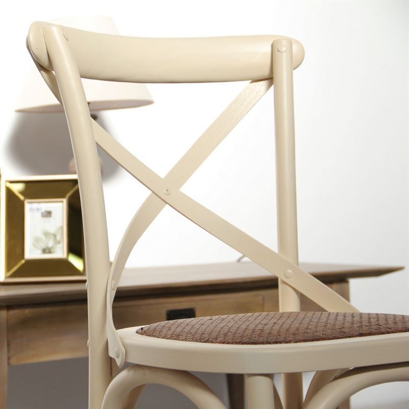 Silla inspiración Tonet de madera con asiento trenzado blanco roto acabado vintage - Imagen 1