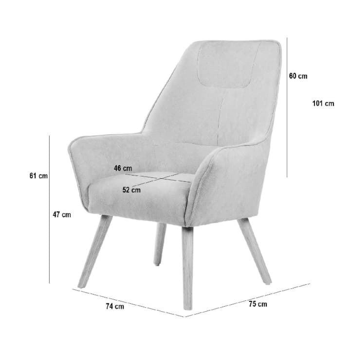 Sillón BRUGGE tapizado Nilo Menta patas madera maciza natural 74 x 75 x 101 - Imagen 4