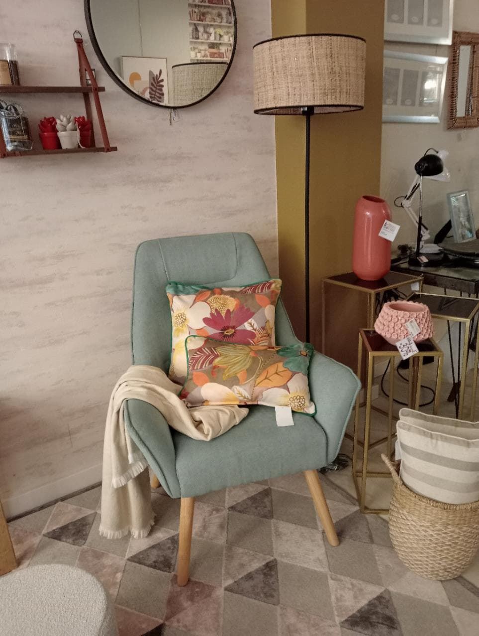 Sillón BRUGGE tapizado Nilo Menta patas madera maciza natural 74 x 75 x 101 - Imagen 5